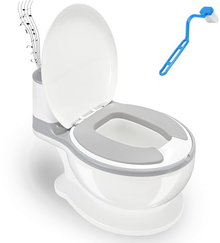 Herrselsam Kinder Töpfchen mit Spülgeräusch,Toilettentrainer für Kinder,Töpfchen für Kinder,Potty für Kleinkinder Zeichnung aus Papier,mit Pinsel Grau weiß