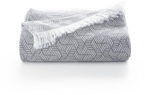 GAMUSI Colcha Multiusos Cama 135/150 cm y Sofa. Plaid Foulard cubrecama Funda Sofa 3 plazas Suave algodón geométrico - 230x280 cm, Gris