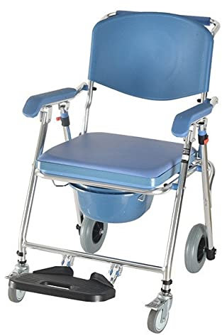 CASEGO Tragbarer Transferstuhl, Leichter, Faltbarer Toilettenstuhl aus Aluminium mit Rollen für ältere Menschen mit eingeschränkter Mobilität usw (B)