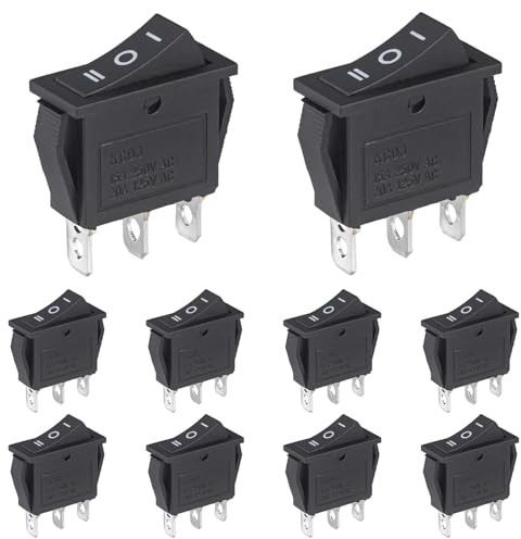 VEXUNGA Kippschalter 3 Position Wippschalter 3 Polig EIN/AUS/EIN 15A 250VAC 20A 125VAC Schwarz Taste Rocker Wippe Schalter 3 Pins Eingebettet Einbauschalter (10 Stück)