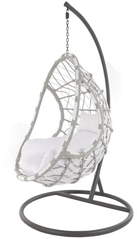 Kideo® Komplettset: XXL Hängesessel mit Gestell & Kissen, zweifarbig, naturfarben, Polyrattan, Lounge, Korbsessel (Rattan: grau-weiß, Kissenfarbe: weiß)