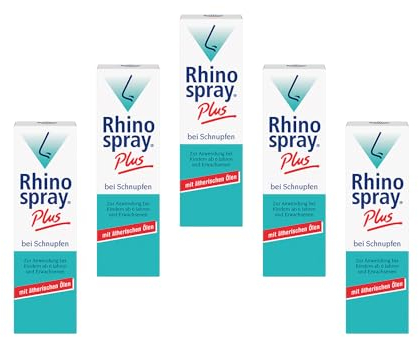 Rhinospray® plus bei Schnupfen, Nasenspray, 5 x 10 ml, mit dem Wirkstoff Tramazolin und ätherischen Ölen, bei Schnupfen, geschwollener Nasenschleimhaut und Nasennebenhöhlenentzündung