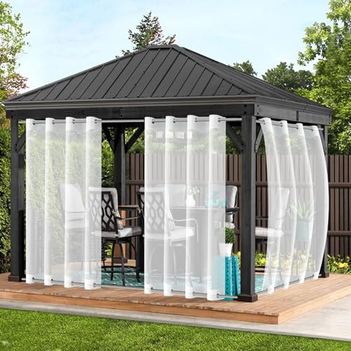 Qelus Outdoor Vorhang Wetterfest, 2er Set B132xH213cm Outdoorvorhänge mit Ösen, Außenvorhang Gardinen Transparent Winddicht Wasserdicht Sonnenschutz für Pergola Balkon Terrasse Garten Pavillon