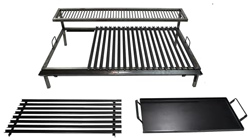 Parrilla argentina premium - Parrilla de hierro en ángulo en V con asas y bandeja de drenaje, resistente, barbacoa - Emparrillado con manijas, Asado Argentino Sor pampa grill - (70 x 50 cm)
