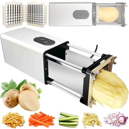 YhsPkh Tagliapasta Commerciale per Frutta/Verdura - Lama da 1/2 + 3/8, Tagliapatatine Elettrico - Magazzino di Grande capacità, Acciaio Inossidabile, per Patate, Cipolle, Cetrioli,Silver