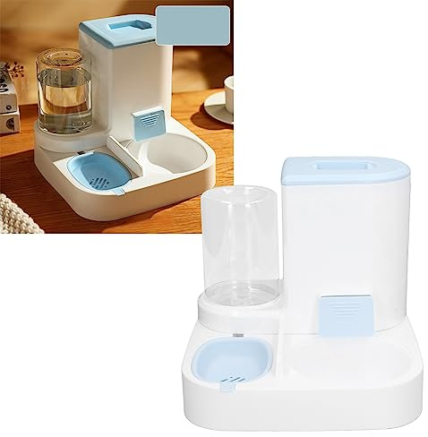 Dispensador de Agua para Comida para Perros y Gatos, 2 en 1, de una Pieza, Plato de Agua de 1 Litro y Almacenamiento de Granos de Gran Capacidad de 2,2 litros, Alimentador (Blue)