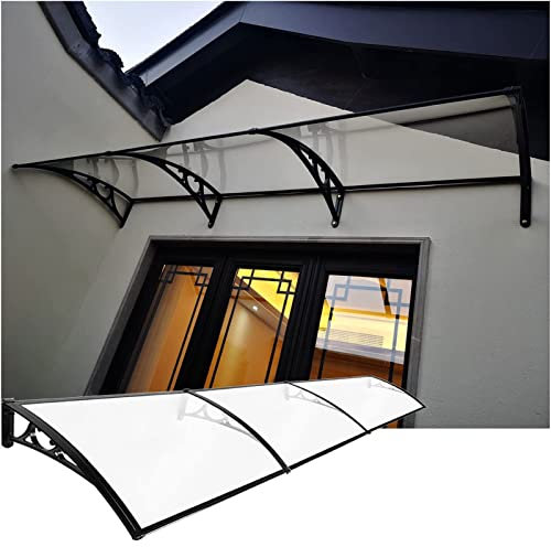 Vordach für die Vordertür, Außenmarkise, Fenster-Regenschutz, Gartenüberdachung, Terrassenveranda-Markise mit Polycarbonatplatte in Weiß und Aluminiumrahmen in Schwarz für die Veranda an Vor