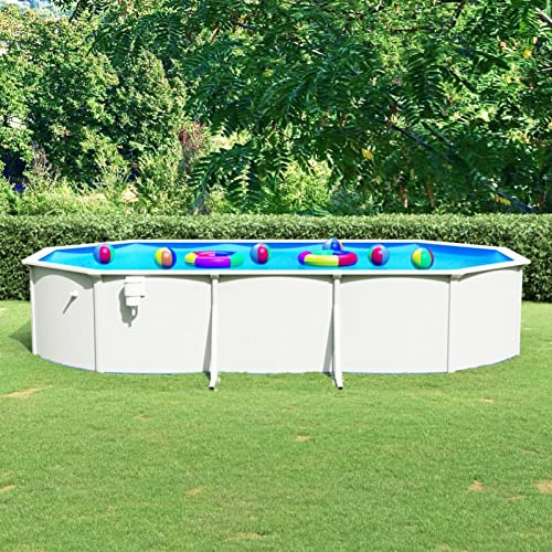 Iiaky Swimming Pool with Steel Wall Oval 610x360x120 cm White,Steel Frame Swimming Pool with Filter Pump, Above Ground Frame Pools