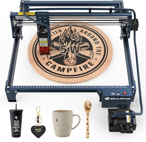 SCULPFUN S30 5W Intagliatore Laser con Assistenza Aria Automatica, Macchina per Incisione Laser 0,06x0,06mm per Legno e Metallo