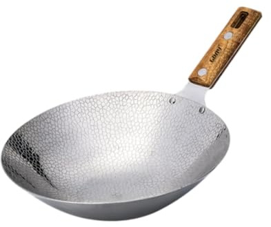 SiaBiced Padella Wok, Padella Antiaderente, Fondo Profondo, Design Modello Unico, Manico in Legno, Pentola, Wok Cinese, 22 Cm