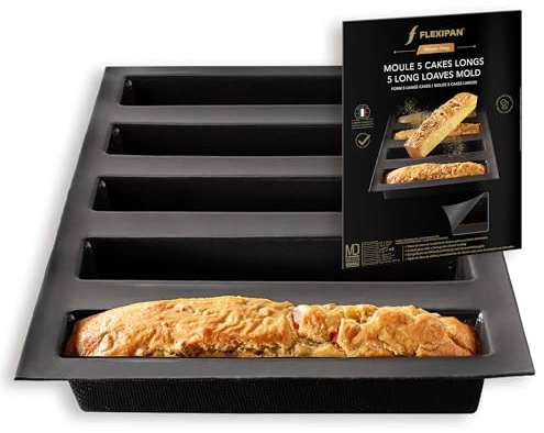 Silpat Flexipan - Molde antiadherente original hecho a mano en Francia desde 1965 - Confiado por chefs de clase mundial - Tecnología Flexipan® certificada apta para alimentos (5 panes largos)