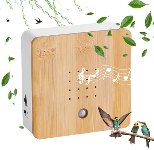 WIYETY Caja con detector de movimiento, madera auténtica, sensor de movimiento HF invisible, con soporte de pared, caja de ruidos naturales, caja de sonidos de pájaros, caja de sonidos de pájaros