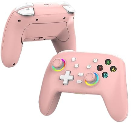 Wireless Gaming Controller for Switch/OLED, RGB Lighting, Vibration Function (Pink)