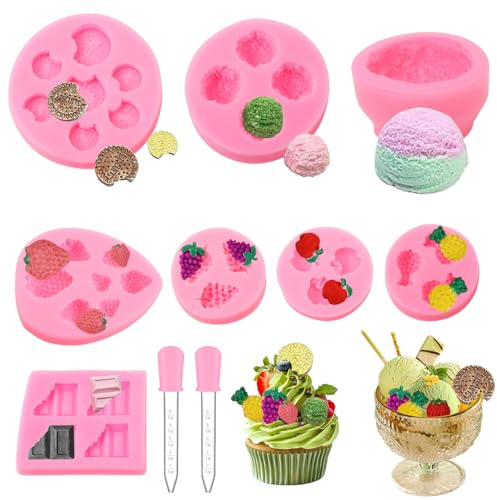 Fzyisw 10 stycken ljus silikonformar, fondantformer, chokladform 3D isbollsform fruktformade geléformar, silikonform liten för cupcake topper choklad handgjord godis