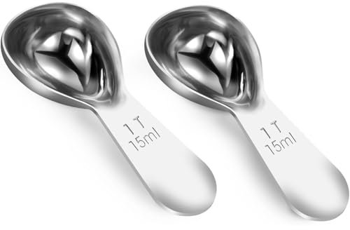 2 Pcs Coffee Scoop, Stainless Steel Coffee Measuring Spoon, Short Handle for Easy Use, Fits Canisters, for Ground Coffees, Beans, Espresso, Powder, 15ml Silver, Home and Office Kitchen Tool