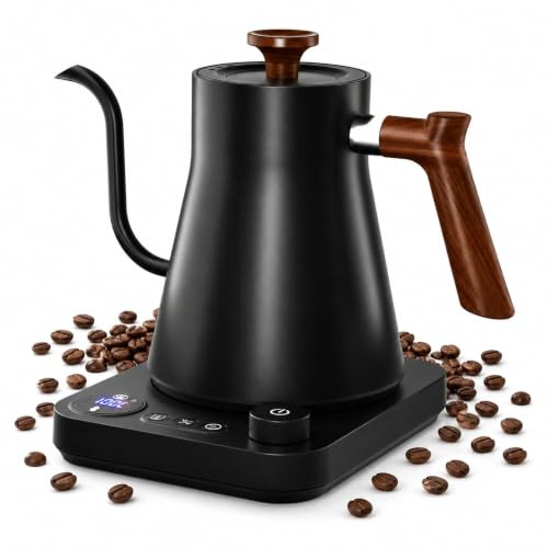 VICBINLY Electric Gooseneck Kettle, Pour Over Coffee and Tea Kettle, 0.9L Tea Kettles, 1200 Watt Quick Heating, Boil-Dry Protection, Temperature Control, Matte Black KKT90