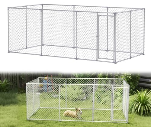 YRHome Sommer-Rechteck-Hundezwinger Dachlos Lüftungs-Design Groß Hundekäfig Hundehaus Hundehütte Hundezaun Tierlaufstall Freilaufgehege verzinkt mit Verriegelbare Tür (Typ C - 4x2x1.5m)