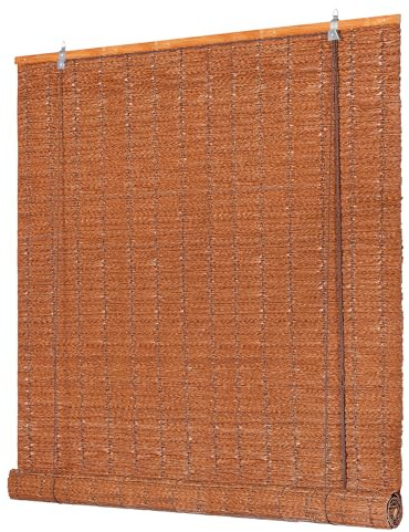 Deswell PE-Bambusoptik-Rollo Wetterfest B70 x H210 cm Dunkelbraun, Outdoor-Rollo für Fenster & Tür mit Seitenzug, Sonnen- & Sichtschutz mit UV-Schutz, für Innen- und Außenbereich Fensterrollo