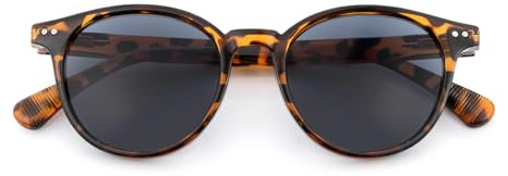 SKYWAY Lesebrille mit Sonnenschutz, Retro Klassische Runde Sonnenlesebrille mit Sehstärke Damen Herren Outdoor Lesesonnenbrille mit Federscharnier(Schildpatt Gestell/Graue Linse,2.0)