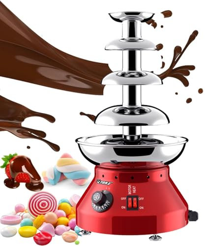 WEIZIIA Máquina Comercial para Fuente de Chocolate, de Acero Inoxidable, para fundir Chocolate y Calentar, Fuente eléctrica para Fondue de Chocolate de 230 W, Temperatura Ajustable,Red-4tier