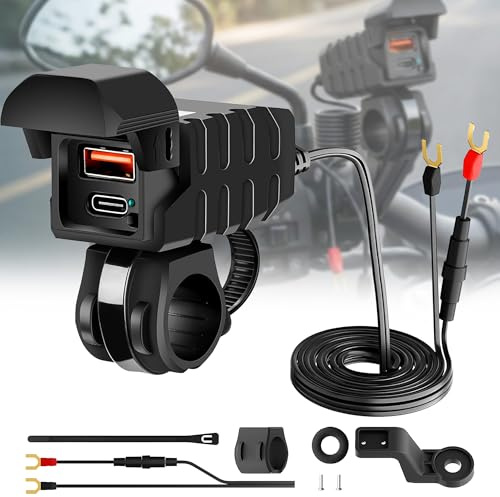 12V Motorrad USB Steckdose Wasserdicht - Motorrad Ladegerät QC3.0 Steckdose | Motorrad-USB-Ladegerät USB A+ C mit EIN-/Ausschalter und LED Spannungsmesser für Motorrad Wohnmobil Boot KFZ