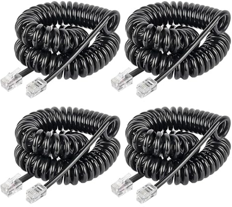 4 Pièces Cable Telephonique, 2.5M Combiné Téléphonique Câble Spiralé Cable Telephone Fixe 4P4C Cordon Fixe avec Prise Noir RJ9 pour Bureau à Domicile Téléphones Fixes AT&T Cisco NEC ROLM ITT TI