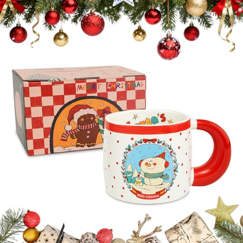 BEIUEN Taza navideña de cerámica, 500 ml, diseño de muñeco de nieve con caja de regalo, apta para microondas y lavavajillas, taza grande para café y té, idea de regalo para la oficina familiar