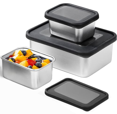 Greentainer Frischhaltedosen Set Vorratsdosen aus Edelstahl mit Silikondeckel,Edelstahl Brotdose,Stapelbar Snackbox,Ideal für Lebensmittelaufbewahrung zu Hause,Arbeit &Outdoor,2 x 280 ml + 1 x 1100 ml