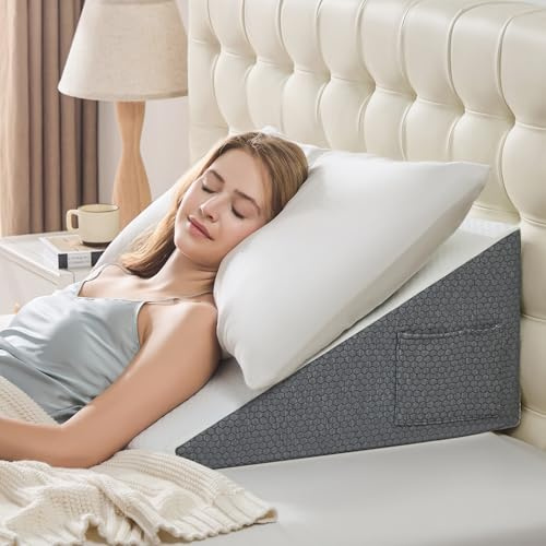 Wedge Pillow for Sleeping - 60x60x30cm Bed Wedge for Headboard Triangle Pillow, Memory Foam Wedges for Acid Reflux, GERD, Snoring, Post Surgery Back Pain Relief, Leg Elevation, Washable Cover