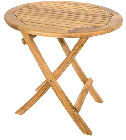 NORDIC STYLE TEAK 50,8 cm runder faltbarer Beistelltisch aus Teakholz, wetterfest, natürliches Teakholz, vormontiert, lebenslange Qualität, zusammenklappbarer Beistell- und Bistrotisch für drinnen und