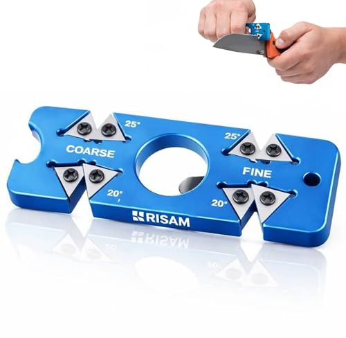 RISAM KITCHEN Messerschärfer klein – 6 in 1 Reise Messerschärfer Profi & Messerschleifer Knife Sharpener – Messer schärfen – 8,5 cm x 2,8 cm x 0,5 cm – 37,5 g – mit Clip & Anhänger