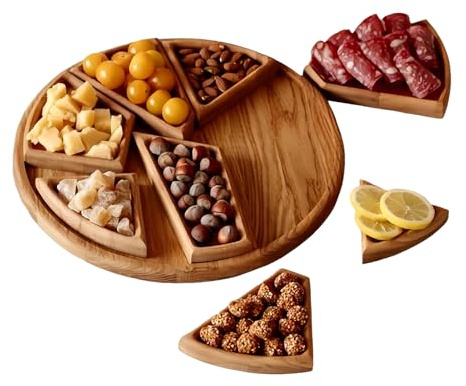 Tabletts zum Servieren von Speisen, großes Serviertablett aus Holz, Charcuterie-Brett mit 8 abnehmbaren Fächern, Mehrzweckplatte für, Obst, Snacks, Dessert, Brot, Küche, Couchtisch, Esszimmer