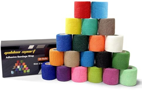 Golden Sport Selbstklebender Verband, 20 Rollen, 5cm x 4,5m, 20-Farbe Mix | Selbsthaftende Bandage Elastische Fixierbinde Haftbandage Selbstklebend fürSport Hand Arm Fuß Gelenk Finger