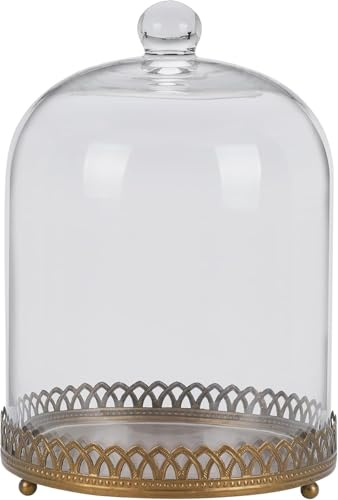 12 Tall Large Sturdy Handmade Glass Cloche Dome with Metal Base in Shabby White for Plant, Terrarium, Collectibles, Candle. Cloche Glass Dome, Bell Jar Display Case (White Shabby Metal Base, 12)