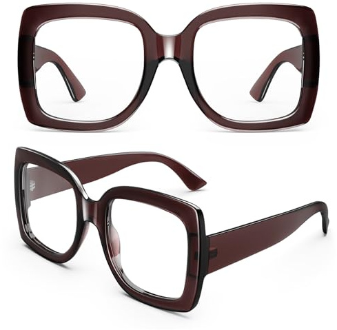 GQUEEN Oversized Fake Glasses Women Men Retro Thick Big Square Clear Lens | Durable Frame,UV400 Protection,Tangle-free Design,Fashion Eyeglasses,Vintage Style