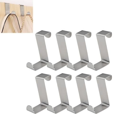 Sariputa 8 pezzi ganci per porta in acciaio inox, ganci reversibili utilizzabili senza foratura, spessore 1mm, ganci appendiabiti per porta, per armadi da cucina, cassetti di comò, cucina, bagno, ecc
