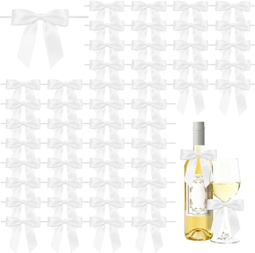 Bellanova 50 Stück Geschenkschleifen mit Draht 9 × 9 cm Weiß | Fertige Dekoschleifen mit Klarem Bindedraht für Geschenkboxen, Backverpackungen und Partys