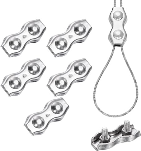 PATIKIL 6 Stück Edelstahl Duplex Drahtseilklemmen M5 Duplex Bolzen Kabelklemmen Für 1/8 Zoll Durchmesser Drahtseil Für Rigging Zelt Geländer System Silber