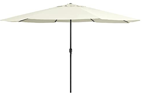 Mokuyary Parasol de Jardin avec mât en métal 390 cm Blanc Sable, Parasol de Extérieur pour Terrasse, Piscine, Plage, Restaurants, Balcon