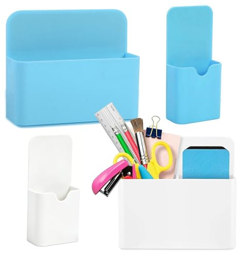 Magnetisk Pennhållare, 4 Styck Pennhållare Magnetiska, Pennlåda | Whiteboard pennhållare tillbehör, magnetisk justerbar märkpenna hållare för skola kontor spindel (blå, vit)