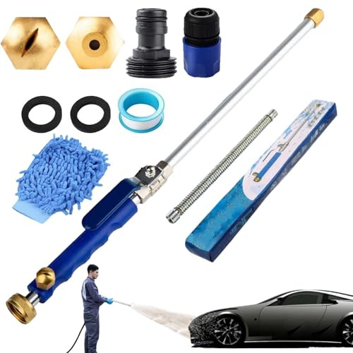 Jethose Hochdruckreiniger – 2-in-1 Hochdruck Wasserspritze mit 2 Düsen, Schnellkupplungen und Handschuhe für Gartenschläuche, Auto, Einfahrt und Terrasse (Blau)