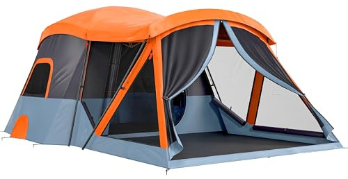 Outsunny Tienda de Campaña Familiar para 4 Personas Tienda Camping Plegable Tipo Túnel con 2 Habitaciones Puertas Ventanas Impermeable 3000 mm Tragaluces Bolsa y Gancho Fácil Montaje para Senderismo