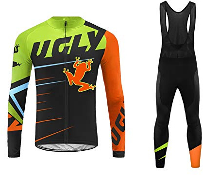 UGLY FROG LJ38 Herren Radtrikot Set Langarm Winter, Warmes Thermovlies Fahrrad Anzug mit Radfahren Trägerhose für MTB, Moto Jersey