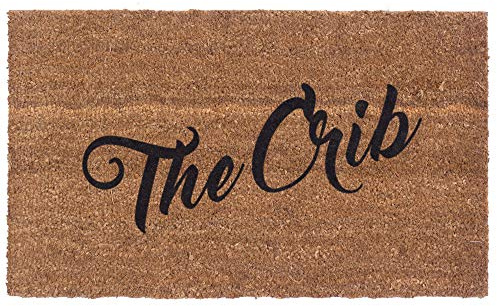 Outdoor Doormats for Entrance, Natural Coco Coir with Non-Slip Vinyl Backing - Heavy Duty, Low Profile for Indoor, Front Door or Porch, Funny Welcome Mat (The Crib Design, 18 x 30)