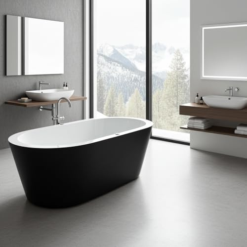 Jet-Line® | Whirlpool | Maggiore II | schwarz | Badewanne | freistehend | Whirlfunktion | Whirlwanne mit Luftdüsen | LED Beleuchtung | Wellness| Bad | 1700 x 800 x 580 mm
