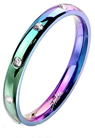 Paula & Fritz® Damen-Ring glänzend 3mm Zirkonia Silber Gelb-Gold Rosé-Gold Bunt Freundschafts-Ring Partner-Ring Edelstahl 316L R-M6822W_70
