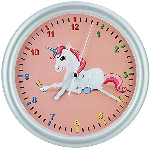 Selva Kinderwanduhr – Einhorn-Motiv – ABS-Gehäuse – Plastikglas – GERÄUSCHLOS – Für MÄDCHEN geeignet – Gehäuse-Ø: 25 cm