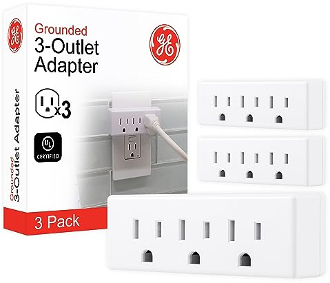 GE 3-Outlet Extender, 3 Pack, Grounded Wall Tap, 3-Prong, Multiple Plug, Power Splitter, Cruise Essentials, Use for Home Office School Dorm, UL Listed, White, 47884
