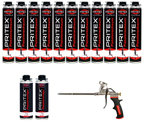 Bauschaum Set 11 x 750ml Pistolenschaum inkl. 2 Pistolenreiniger 500ml + Schaumpistole PU Schaum Montageschaum