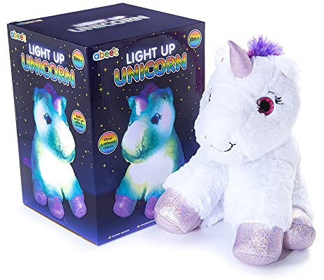 Abeec Light Up Unicorn Teddy - Night Light for Babies - Sensory Glow in the Dark Toy